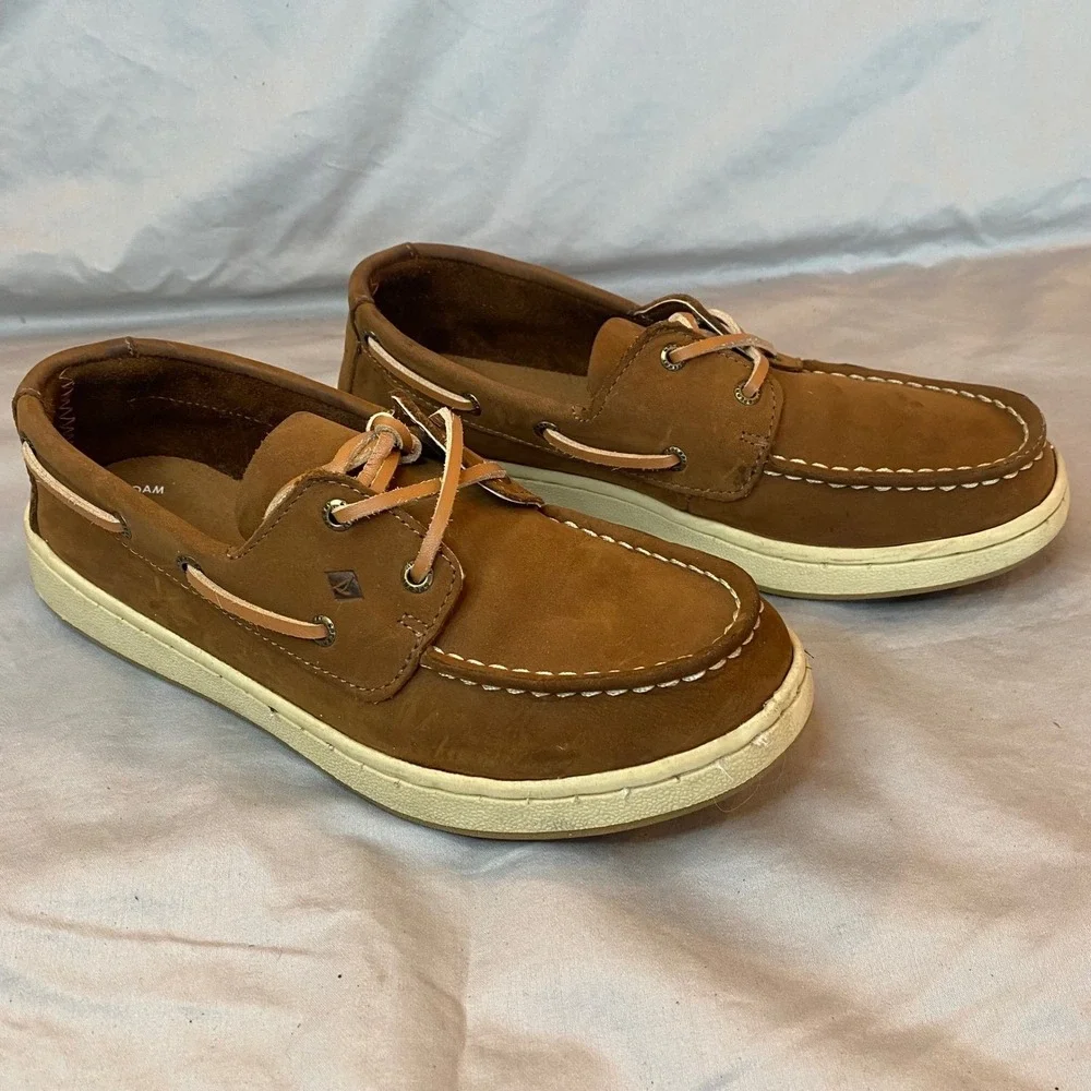 Sperry Top Sider Kids Brown‎ Suede Boat Shoes Memory Foam Size 3.5M
